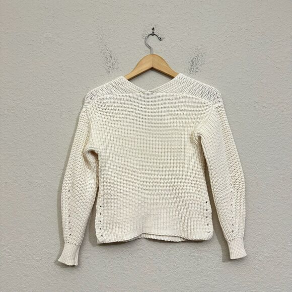 EVERLANE Ribbed V-Neck Cropped Pullover Sweater L/S in Solid Cream - Picture 7 of 10